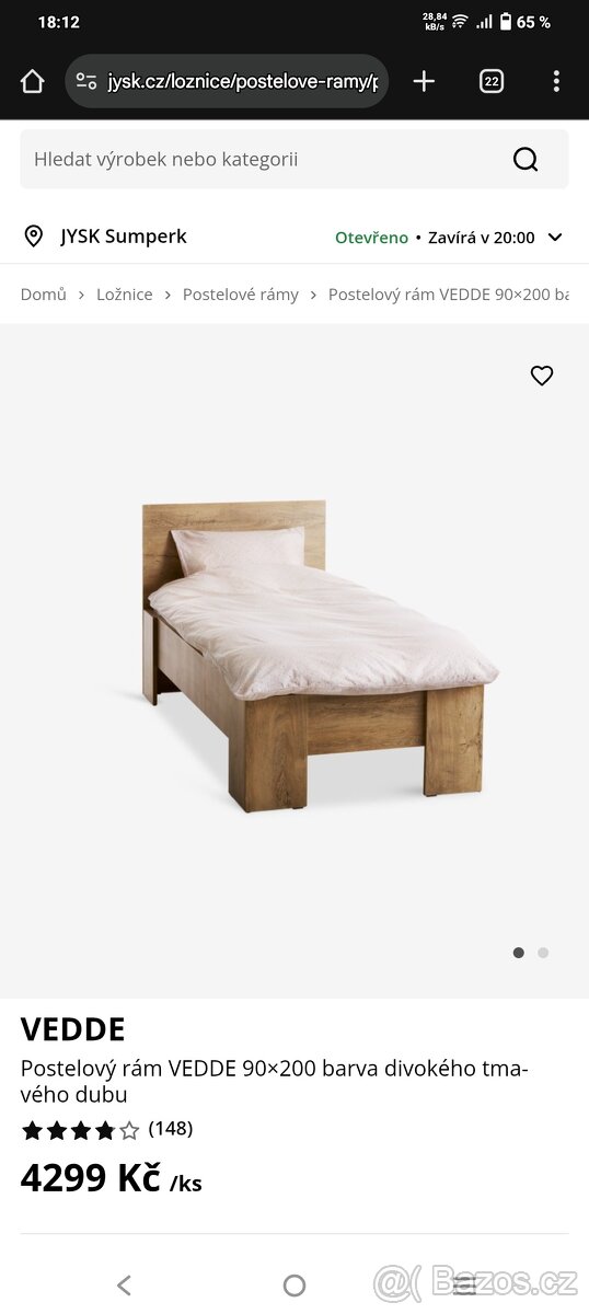 Postelový rám 90x200 s roštem