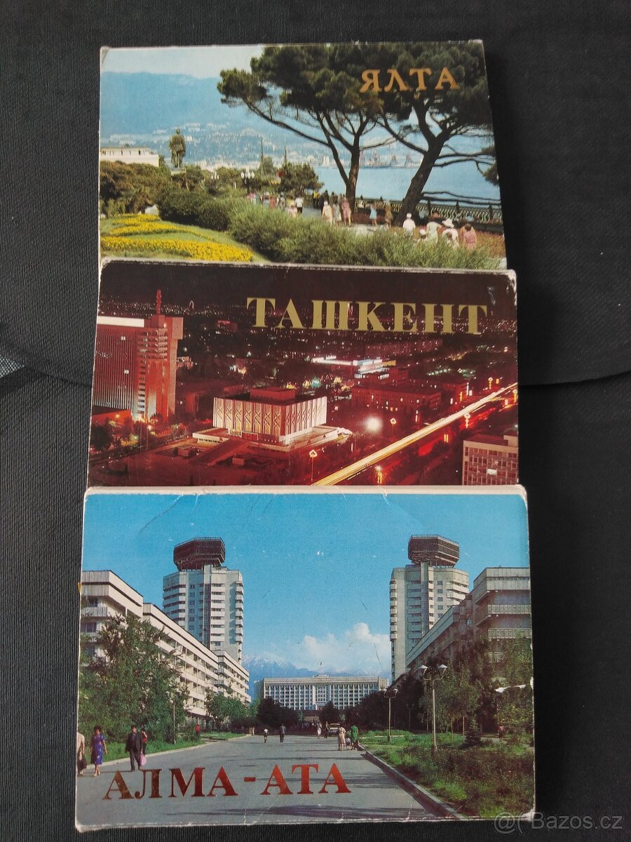 pohlednice Jalta, Alma-Ata, Taškent