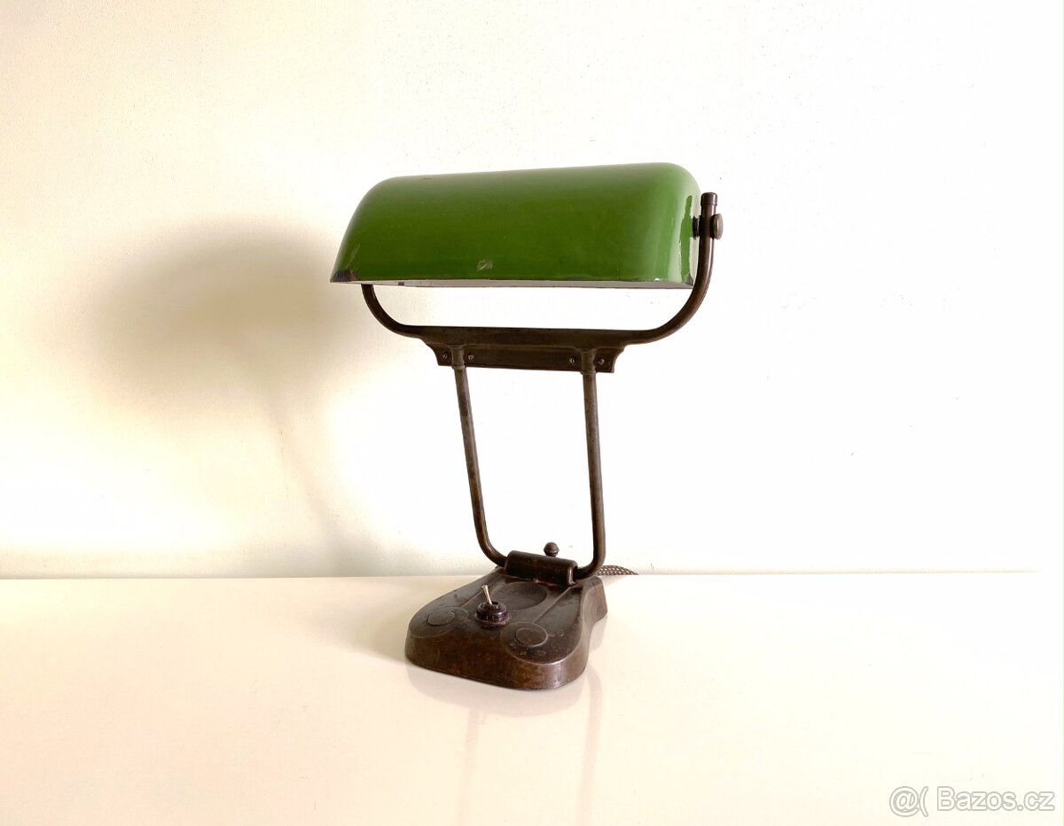 Starožitná stolní lampa bankéřka, DRGM, Německo