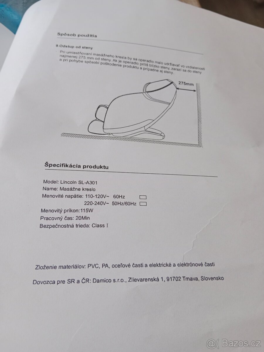 Prodám masážní křeslo LINCOLN A301