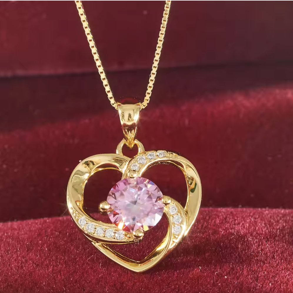 Zlatý náhrdelník ve tvaru srdce s růžovým moissanitem 1ct