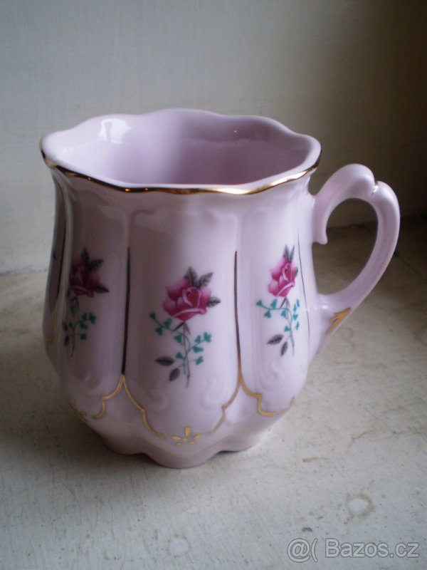 Dva krásné starší hrnky z růžového porcelánu