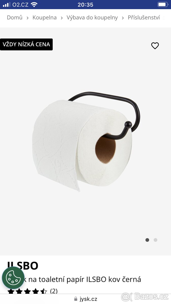 Nový kovový černý držák na toaletní papír JYSK