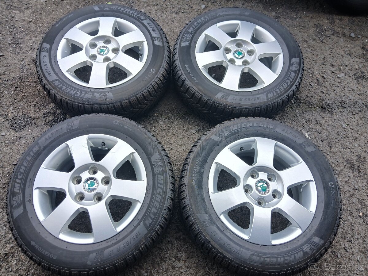 Prodám sadu Orig ALU kol Škoda 195/65R15 zimní