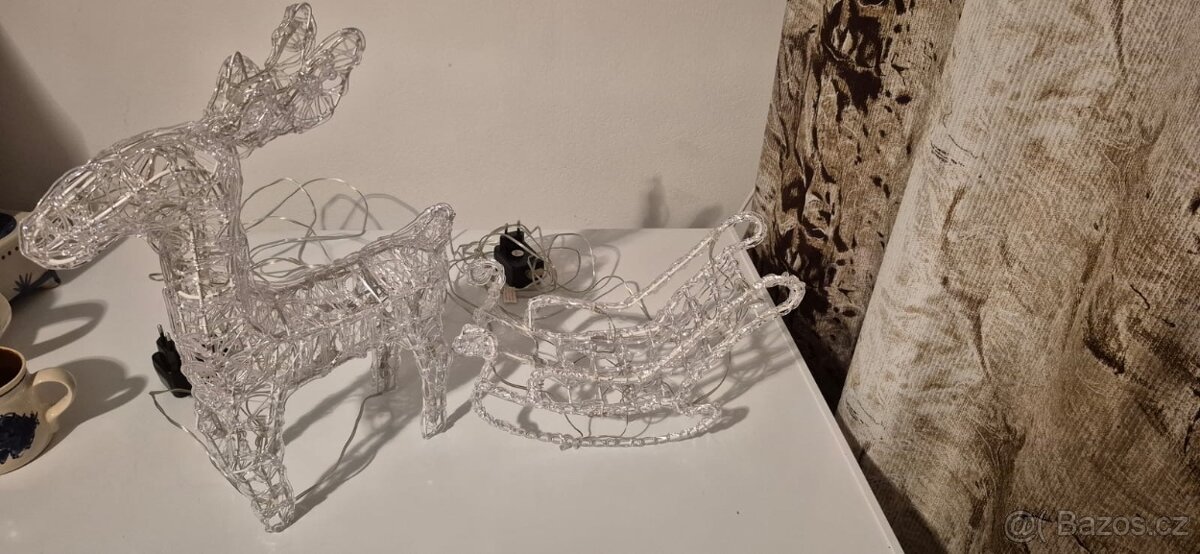 Světelný sob + saně – vánoční dekorace