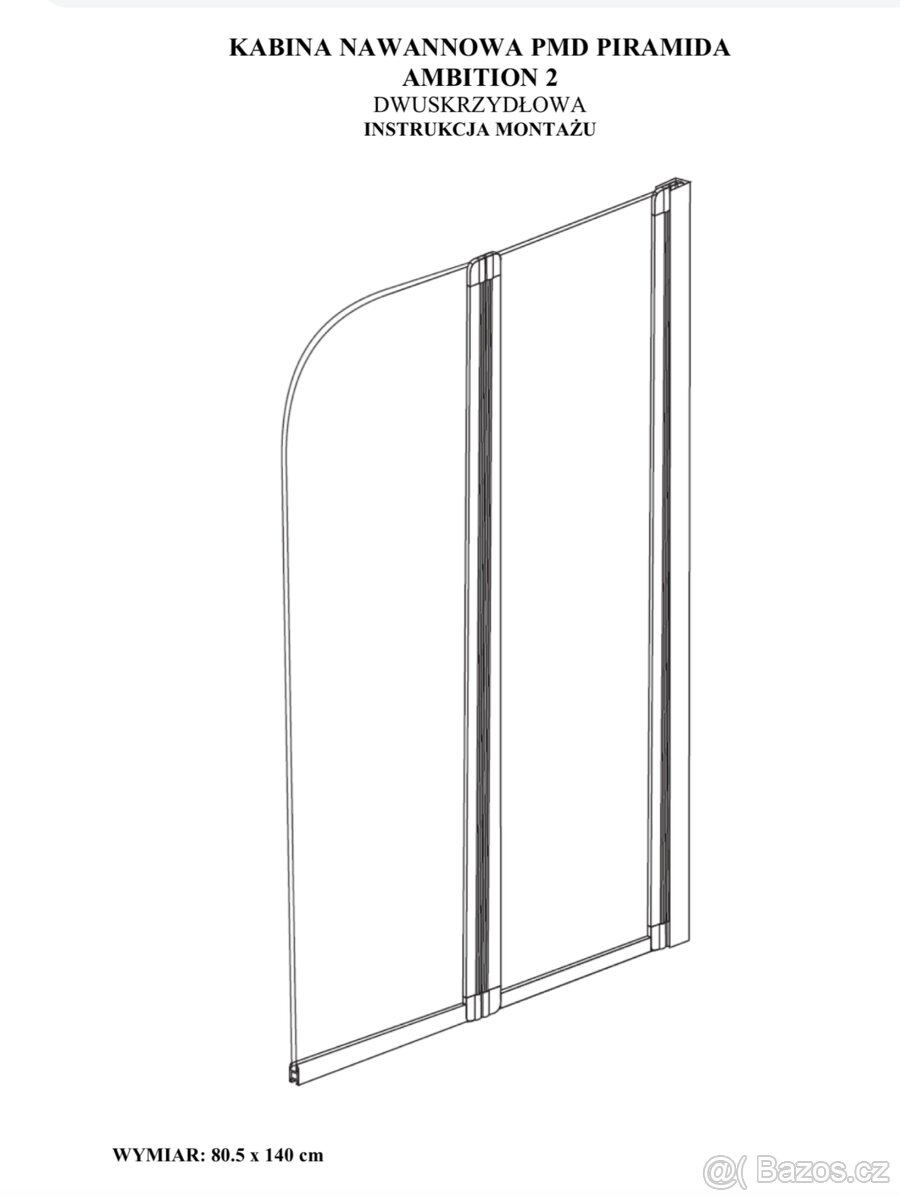 Vanová zástěna dvoudílná