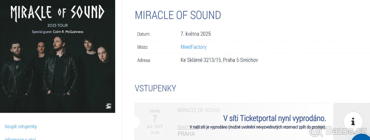 vstupenka na MIRACLE OF SOUND 7.5.2025