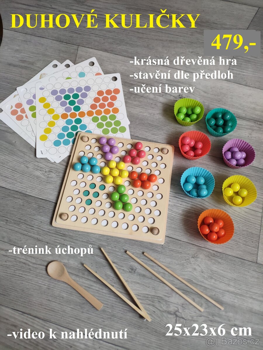 DŘEVĚNÉ HRAČKY - včeličky, duhové kuličky...