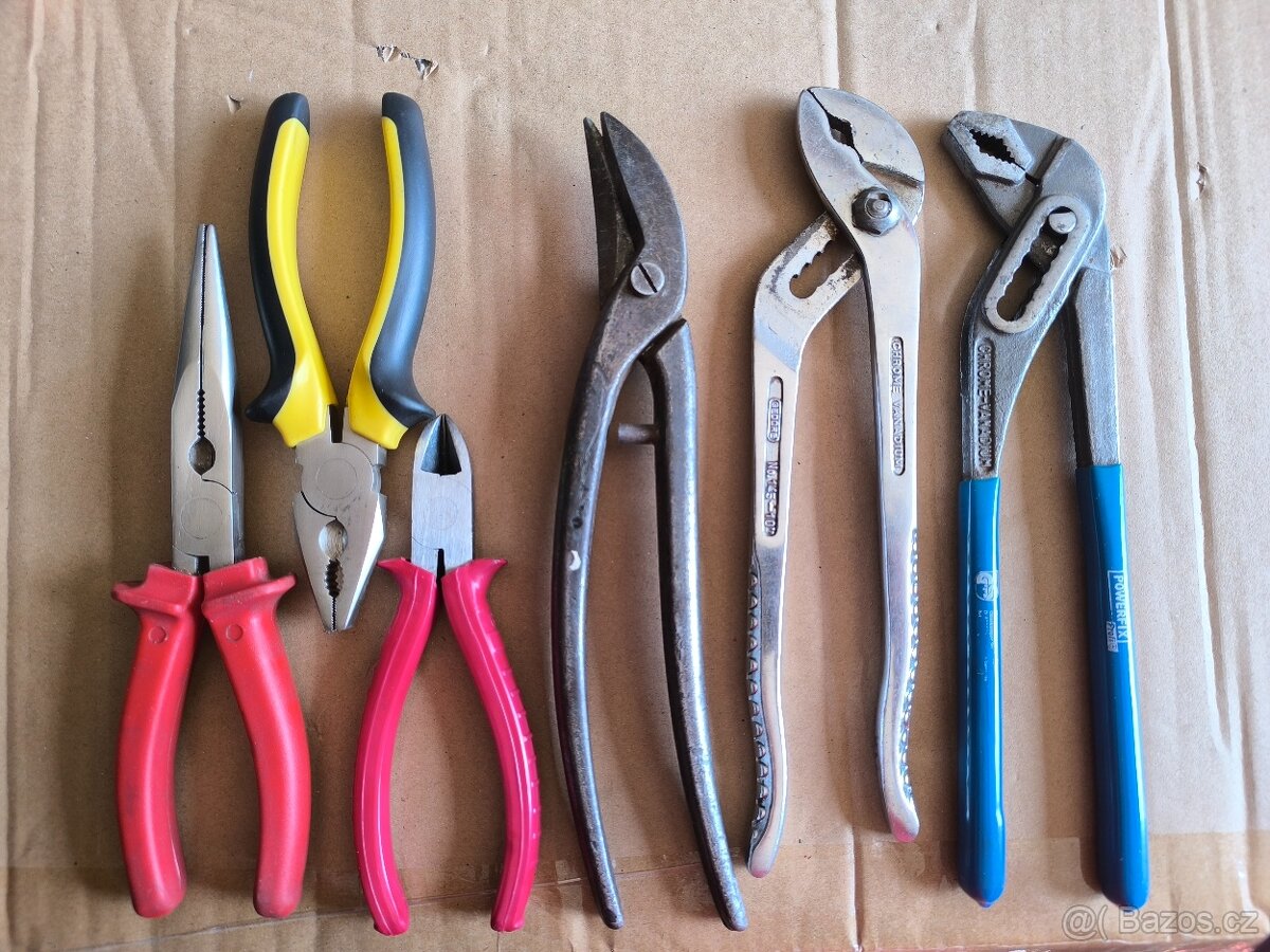 různé kleště, nůžky na plech