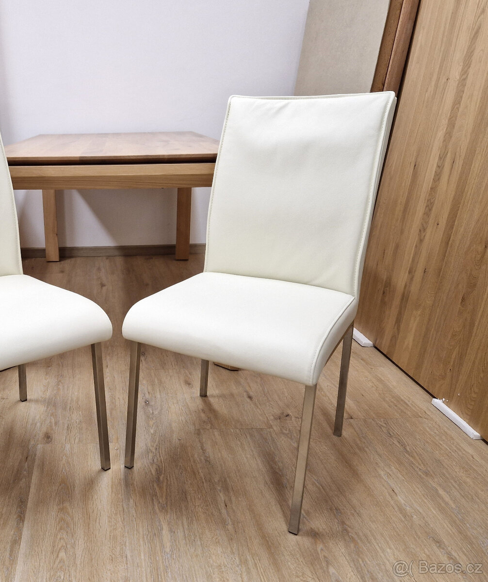 Nová židle Pravá kůže bílá + nerez nohy