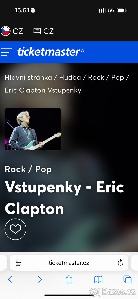 Eric Clapton O2 arena 4.5.2026 20,00 Stání 2x