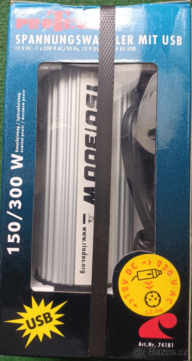 Prodám NEPOUŽITÝ měnič napětí do auta z 12V na 220V + USB