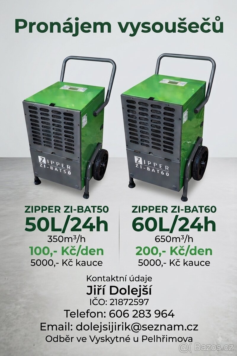 Půjčím vysoušeče vlhkosti - 50L/60L/24h
