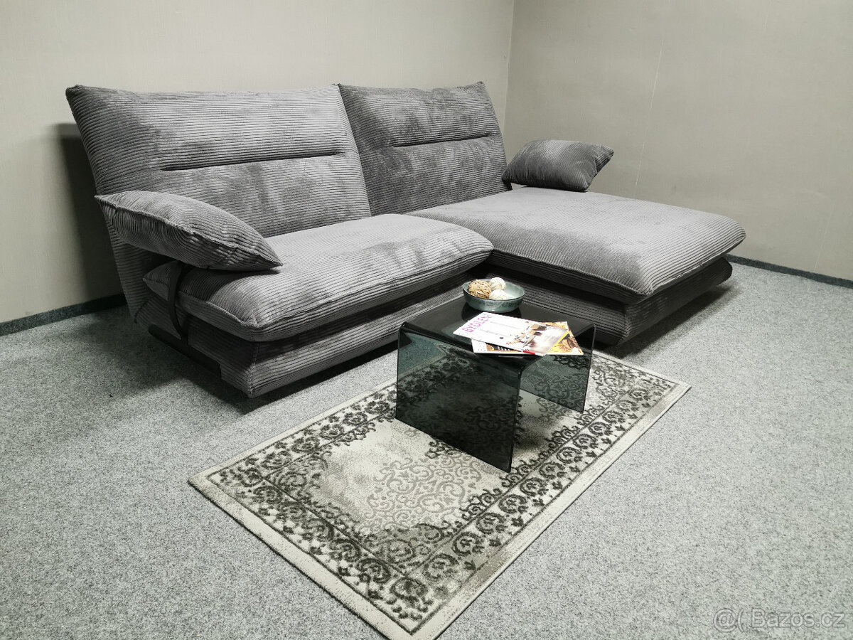 Nová šedá designová rohová sedačka manšestr - DOPRAVA ZDARMA