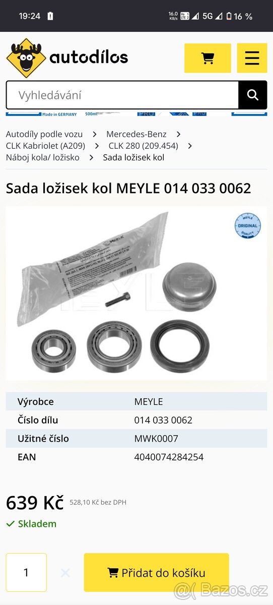 Přední Ložisko Mercedes CLK W209