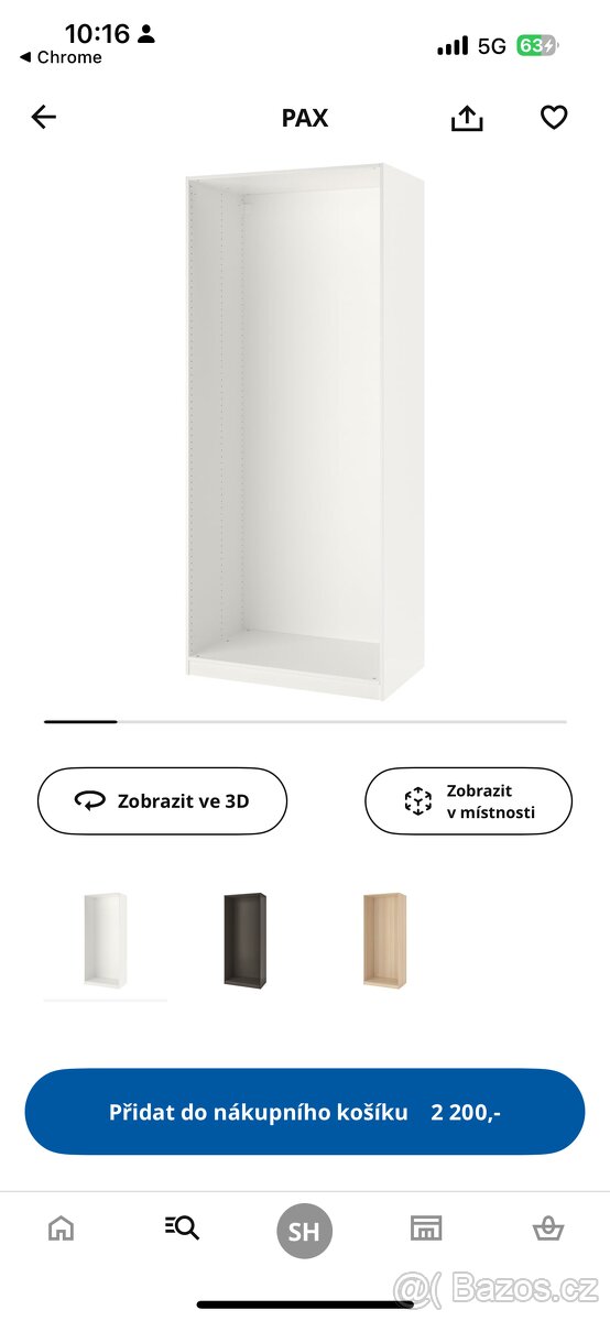 Rám skříně Ikea Pax 100x236 cm, jedna police, dva šuplíky