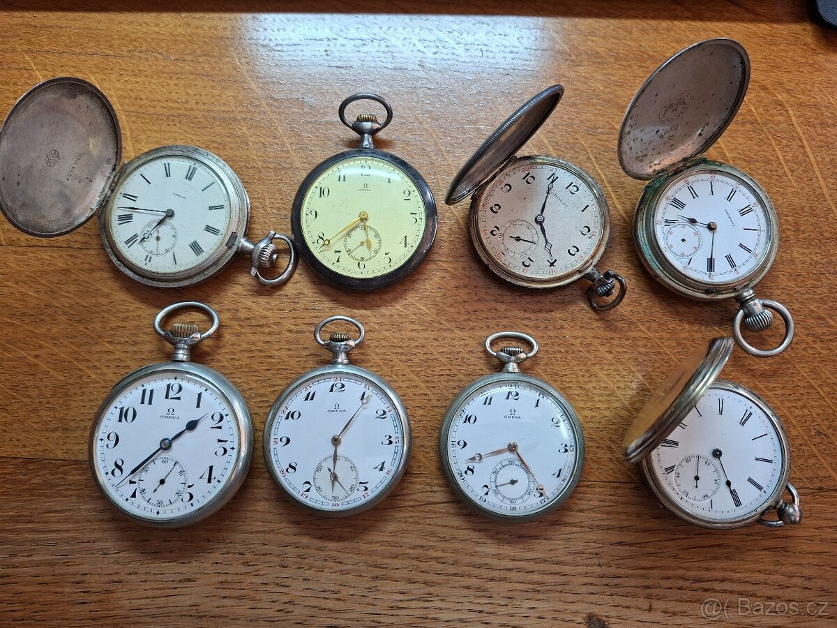 8 ks kapesních hodinek Omega, Donald, Longines