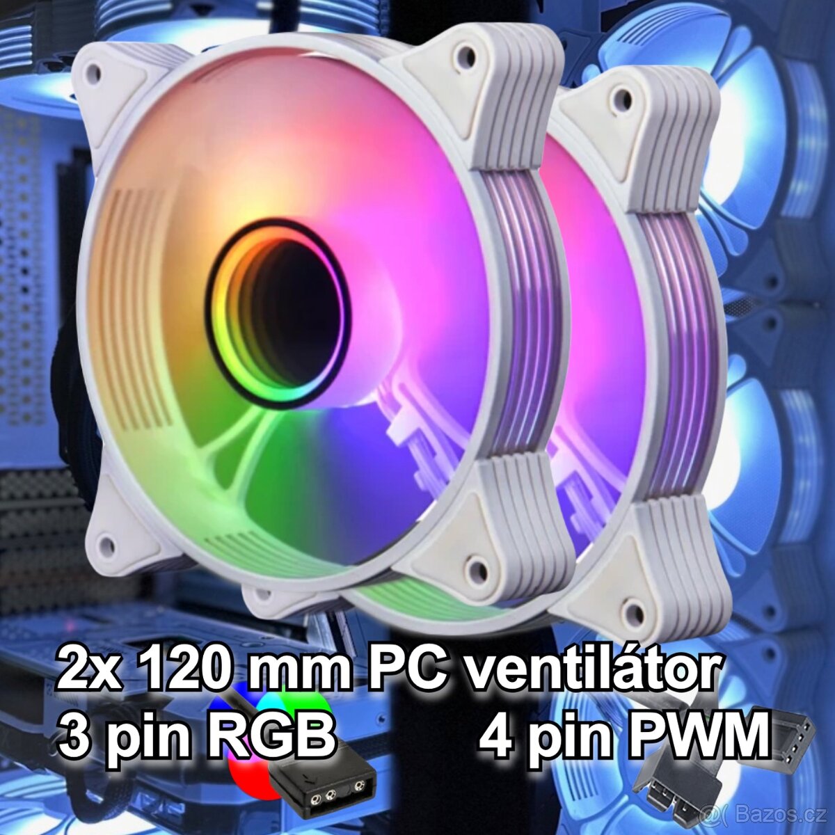 Bílý RGB PC větráček ventilátor 120mm 5V 3 pin aRGB, PWM(2x)
