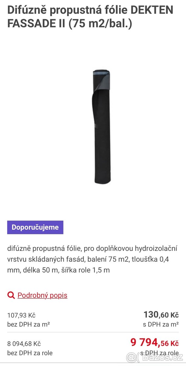 Dekten Fassade II - difúzně propustná fólie