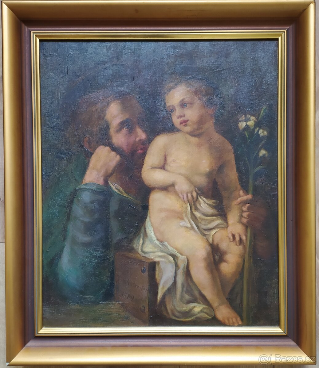 RARITA - Josef Bergler - Svatý Josef s Ježíškem - obraz