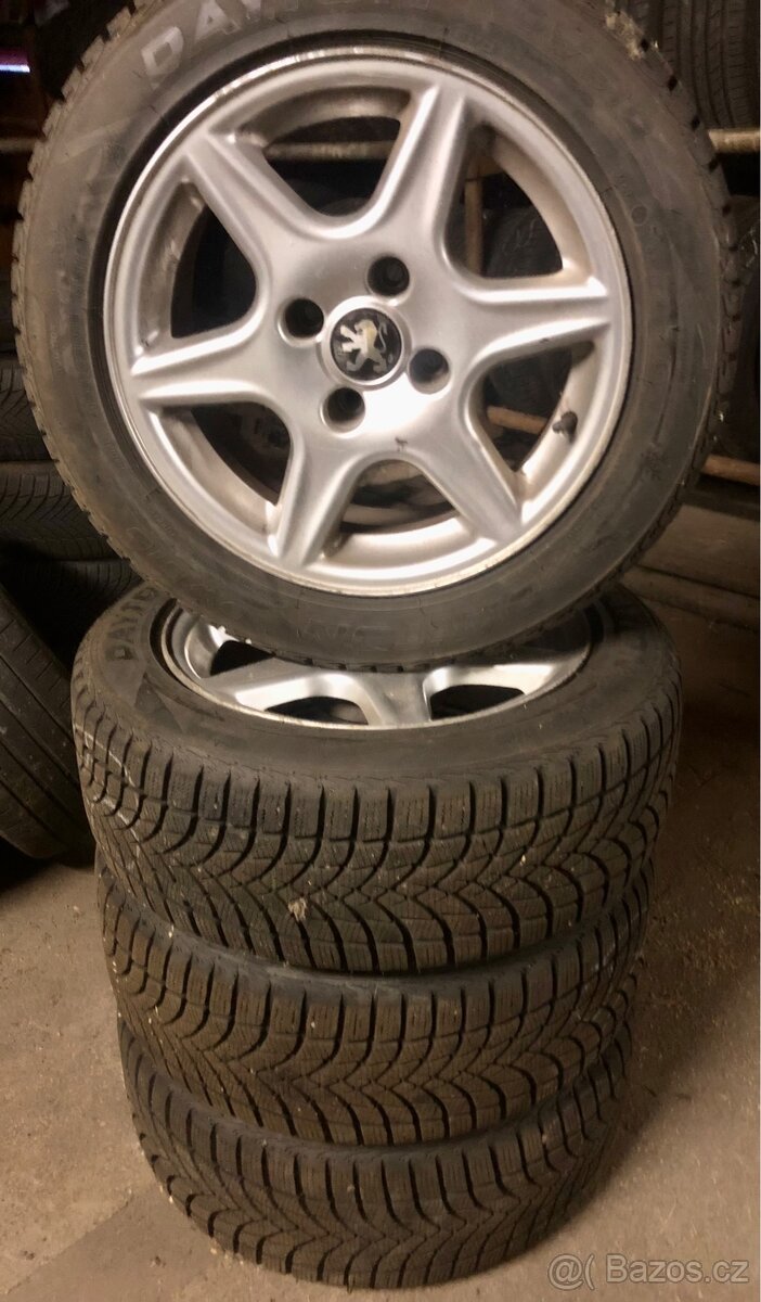 Prodám sadu zimních kol 195/55R15 Peugeot s roztečí 4x108