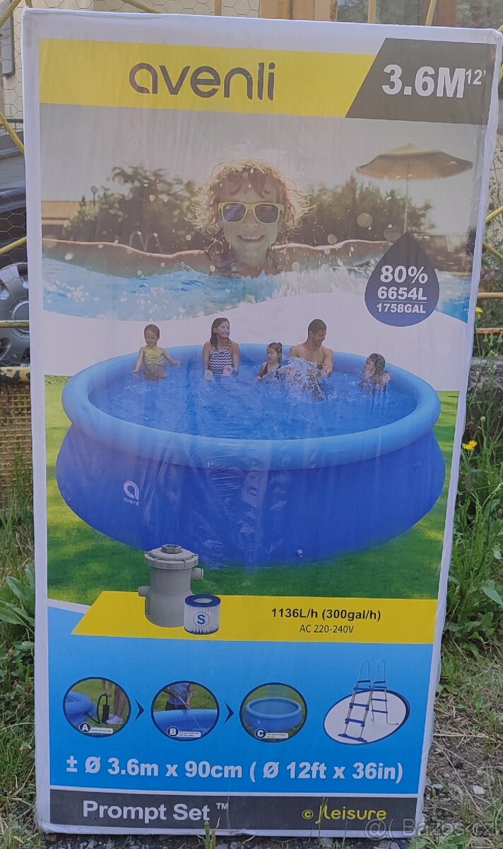 Bazén 3,6m vč. Filtrace a schudků, nový