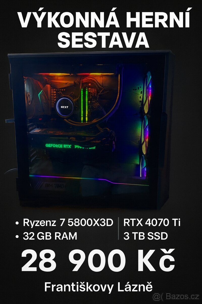 Herní PC Ryzen 7 5800X3D / RTX 4070 Ti – 4K výkon, záruka