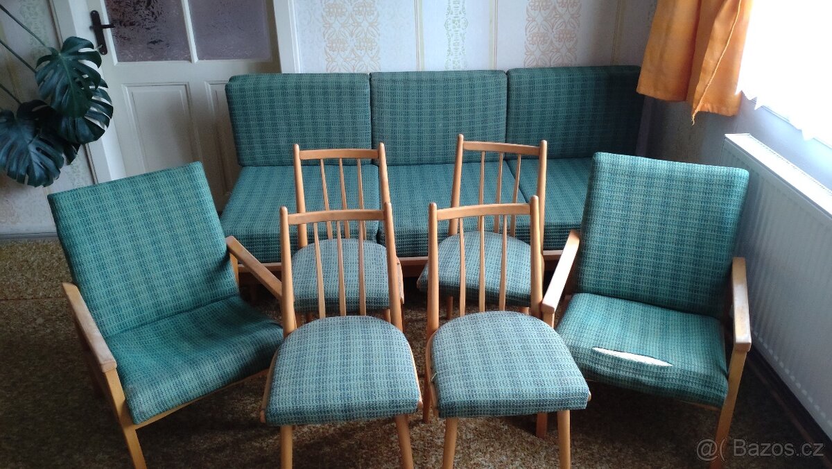 Retro sedací souprava Jitona 60. léta - gauč, křesla, židle