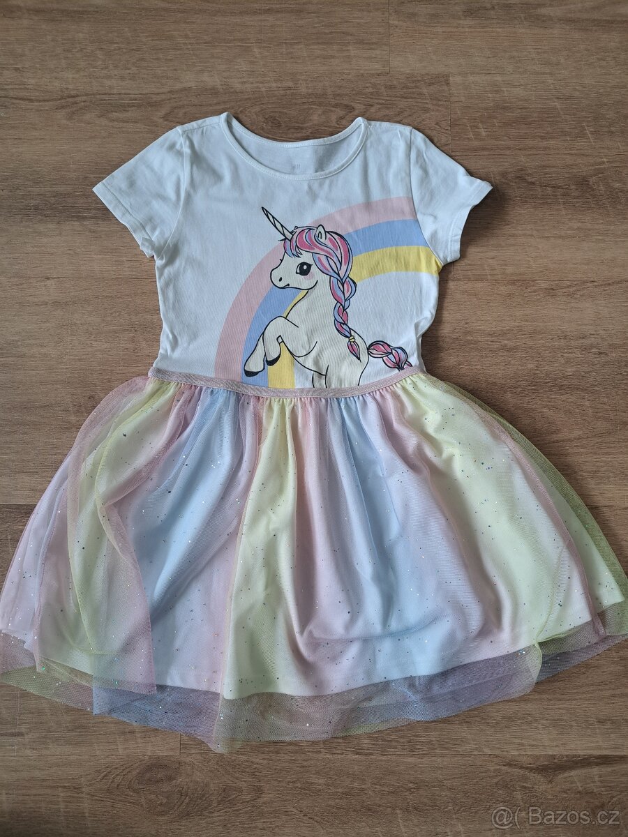 Šaty s jednorožcem, zn. H&M, vel. 122/128 – pěkný stav