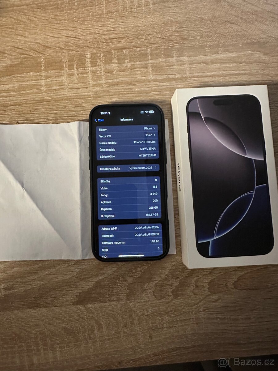 Prodám iPhone 16Pro Max 256GB Black titanium