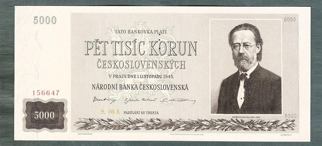 Staré bankovky 5000 kčs 1945 bezvadný stav