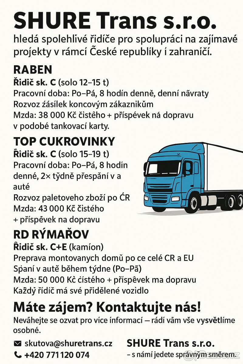 🚛HLEDÁME ŘIDIČE SKUPIN C, C+E🚛