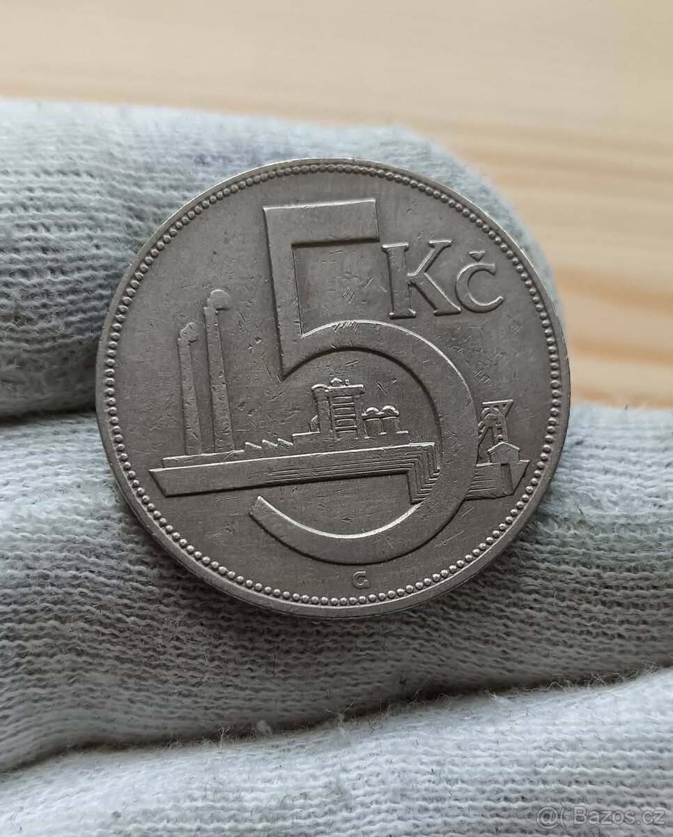 5kčs 1927 - Vzácný ročník - Nikl - 10g - 1.Republika