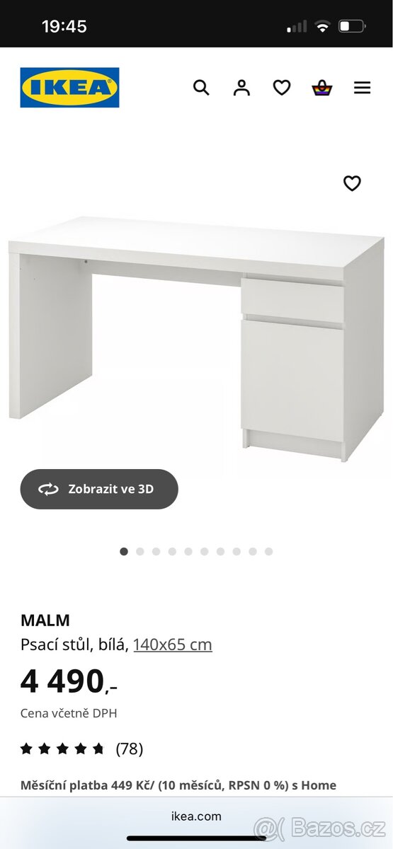Pracovní stůl ikea MALM bílý