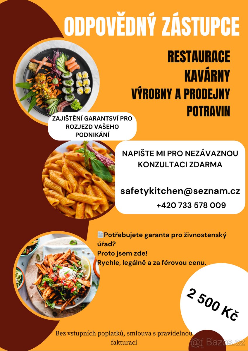 Odpovědný zástupce pro gastro provozy – 2 500 Kč/měsíc