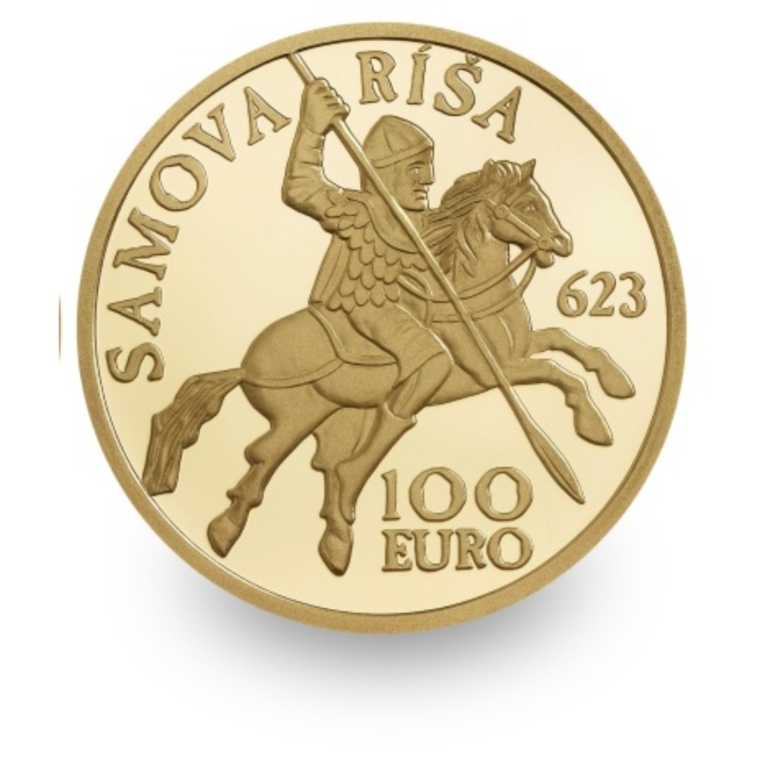 Zlata zberatelska minca 100€ Vznik Samovej rise-1400 vyrocie