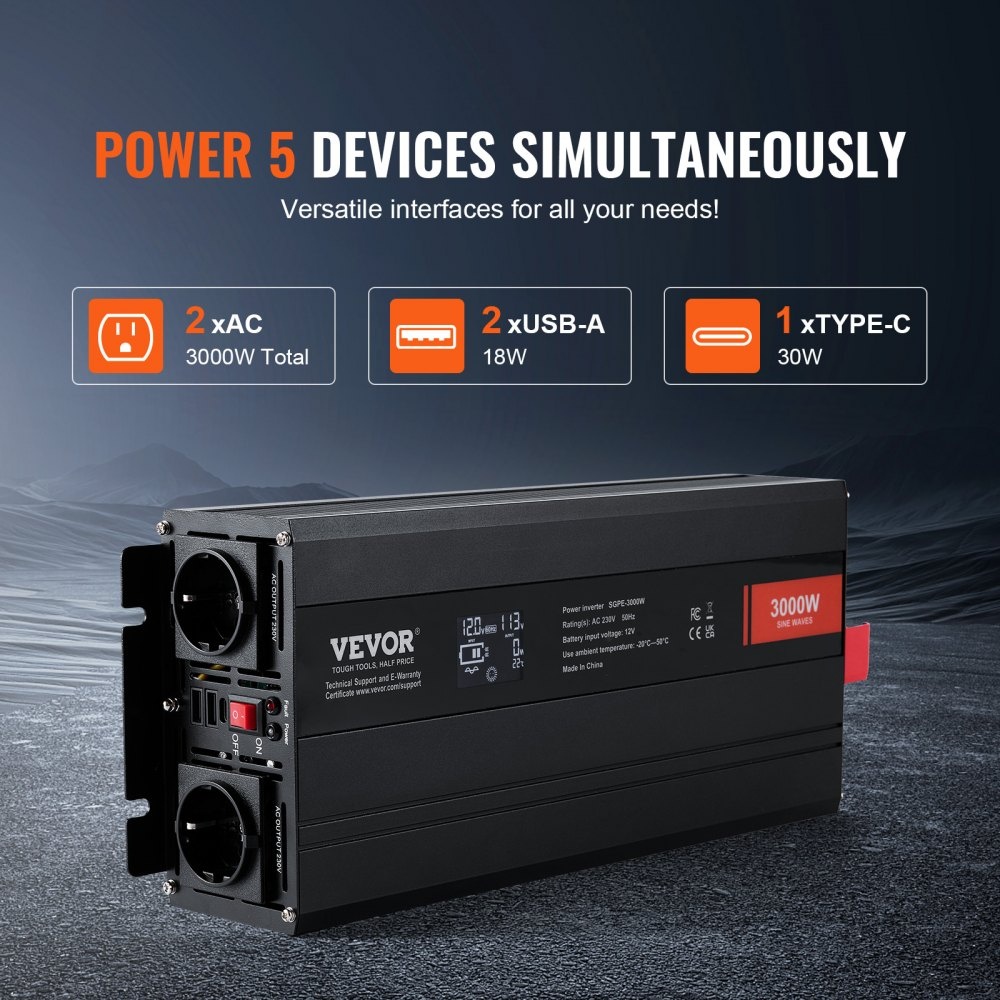 Měnič napětí DC/AC z 12V DC na 230V AC 3000-6000W