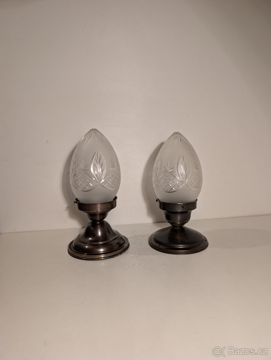 mosazný secesní lustr vybrušované matové stínidlo až 2ks