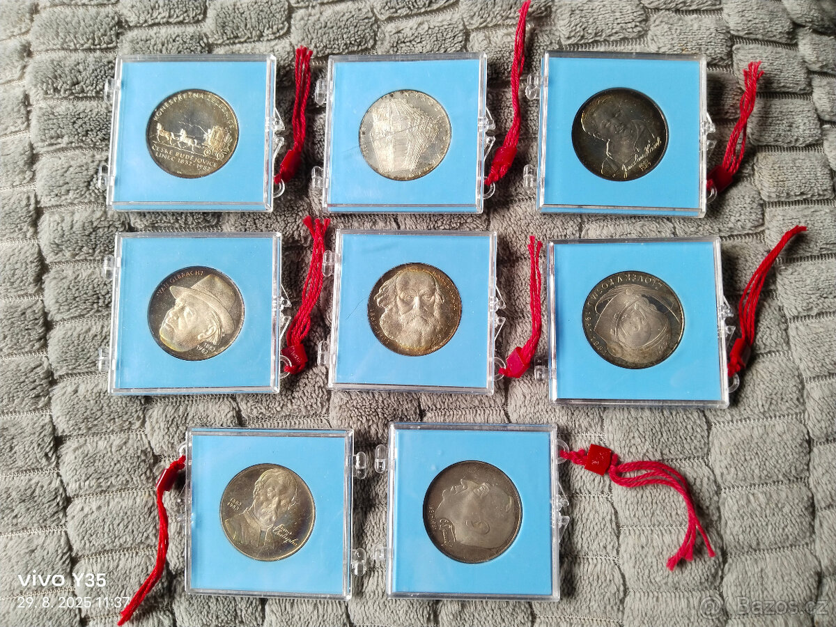 7x PROOF stříbrná pamětní mince Československo