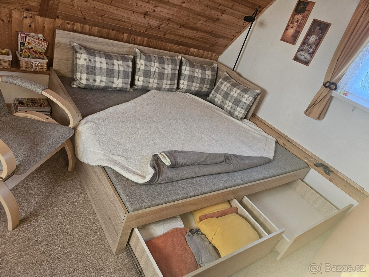 Postel s vysouvacím lůžkem, dub sonoma