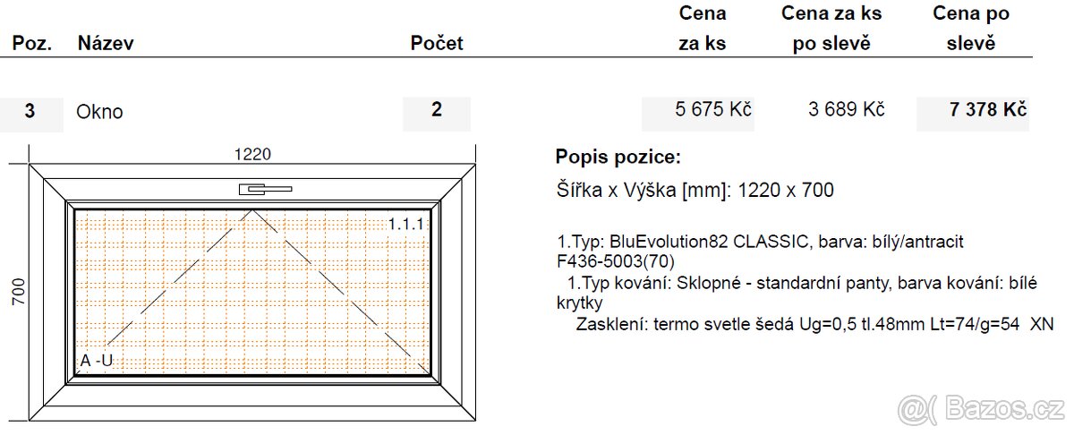 Prodám plastová okna s trojsklem, nová, bíla/antracit