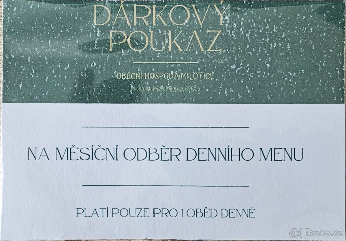 Poukaz na měsíční odběr denního menu - obecní hospoda Mikoti