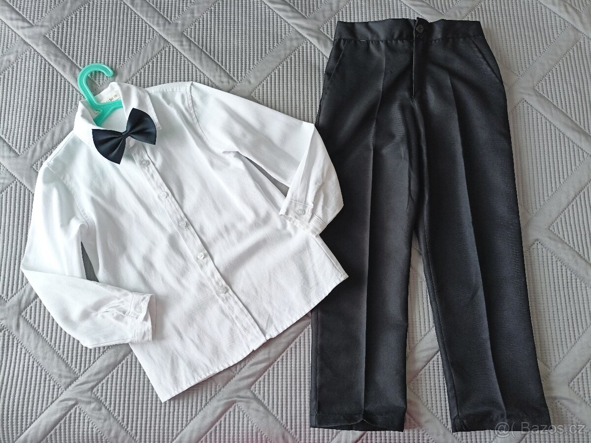 Dětský set: kalhoty + košile s motýlkem, 122/128