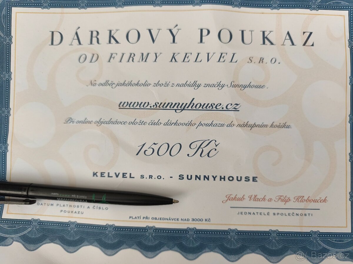 Dárkový certifikát v hodnotě 1500 kc
