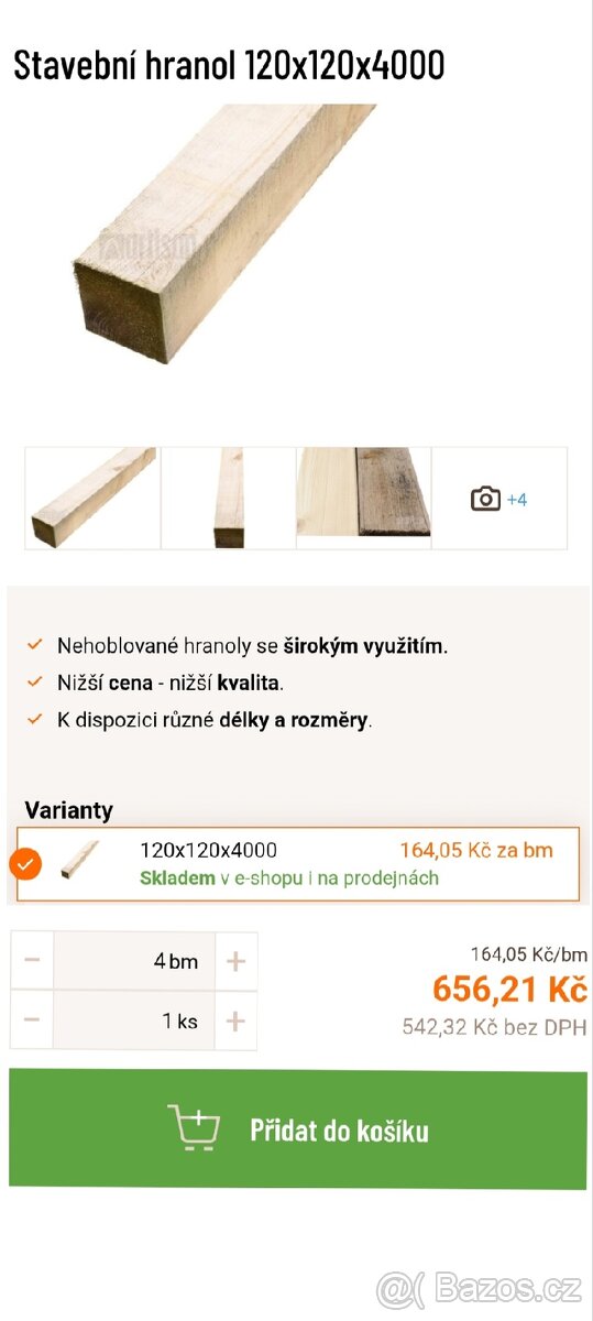 Stavební hranoly 120x120x4000