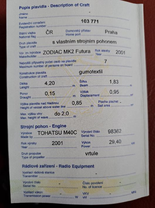 Nafukovací člun ZODIAC MK2 Futura