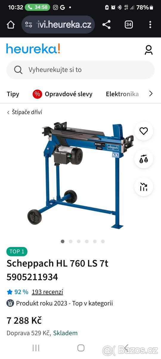 Štípačka na dřevo 7t Sacheppach HL 760 Brno.