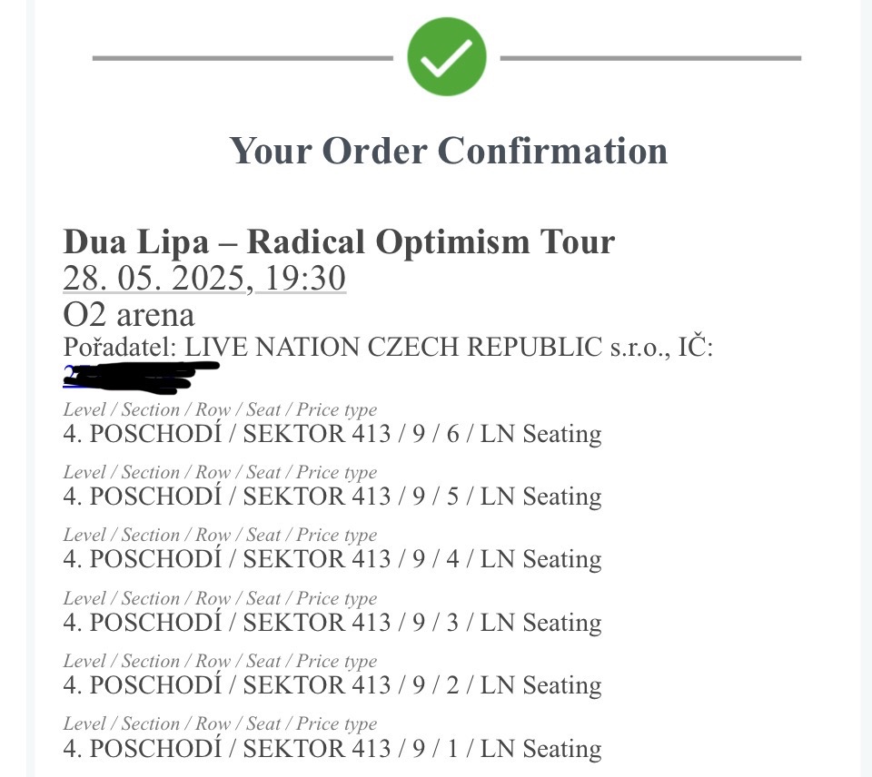 Dua Lipa – 4 vstupenky, top výhled, O2 arena 28.5.
