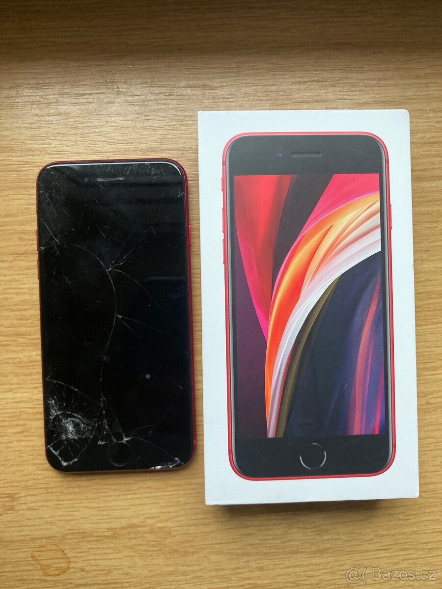 iPhone SE 2020 RED – 64 GB – funkční, ale praskl