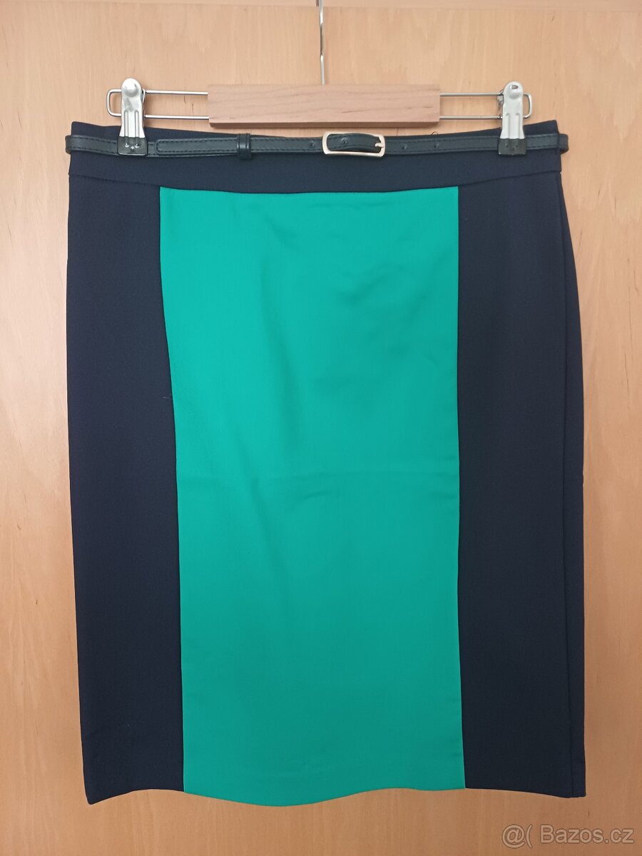Přiléhavá sukně s opaskem modro-zelená